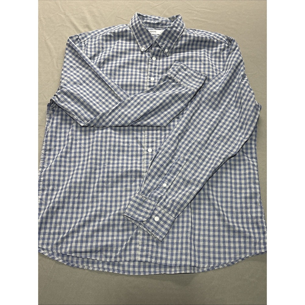 Sonoma Goods for Life Men's Long Sleeve Button Down Shirt Blue Gray Checker XXL